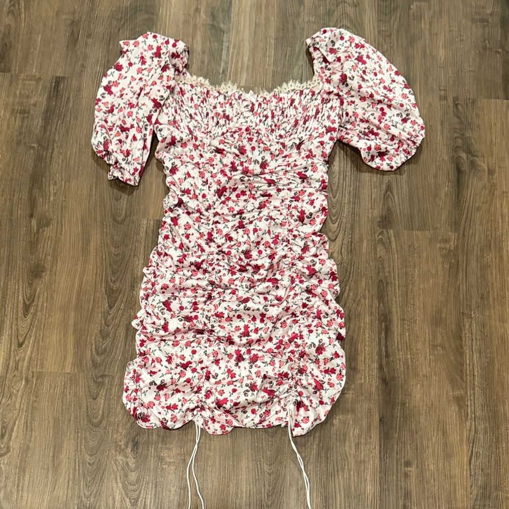 For Love And Lemons Pink Floral Ruched Dress
